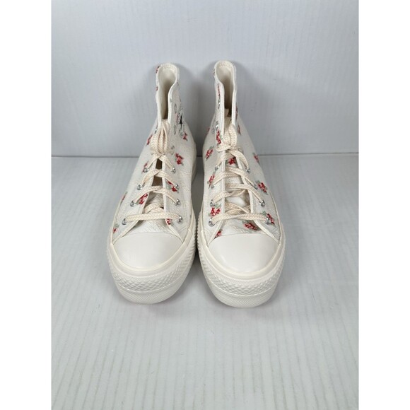 Size 8W Converse Chuck Taylor All Star Hi Lift Floral Rose Embroidery Platform - Picture 3 of 9